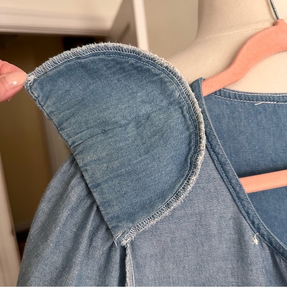 Vintage 90s TRULY YOURS Denim Pearl Button Up MIDI Dress Pockets White Rosettes - Picture 13 of 15